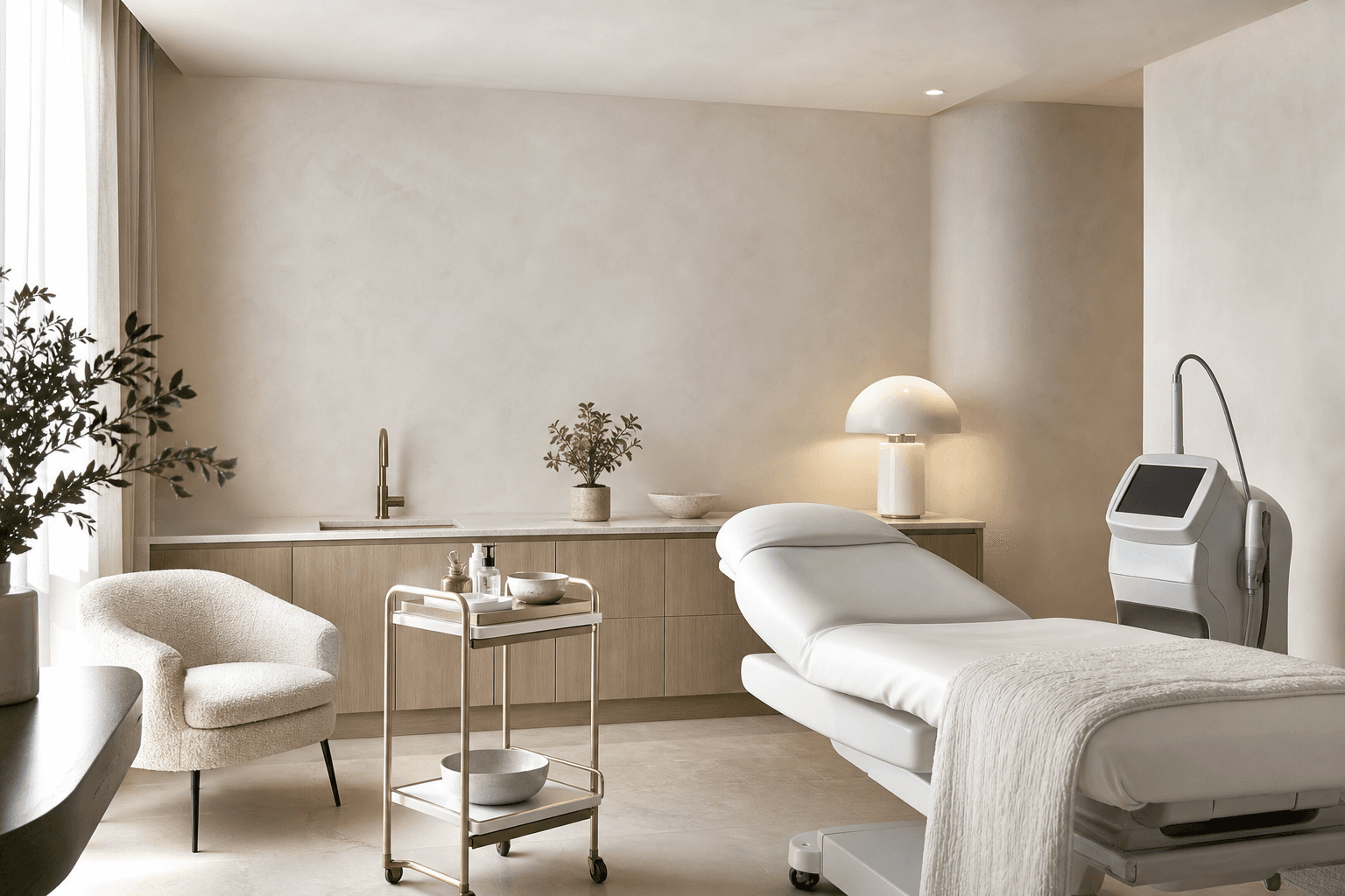 A calm, clinically credible medical aesthetics treatment suite